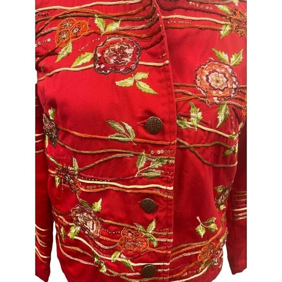Women's Coldwater Creek Red Embroidered Jacket, Size PXS - Picture 6 of 6